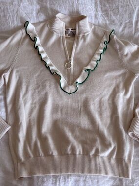 Tory Burch Tory Sport Cashmere Blend Ruffle Half Zip Sweater XS